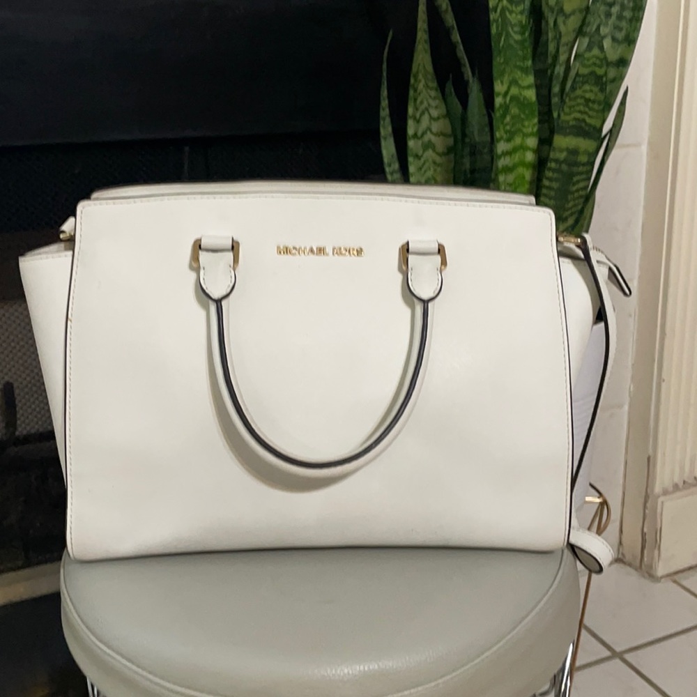 White Saffiano Leather Medium Selma Tote